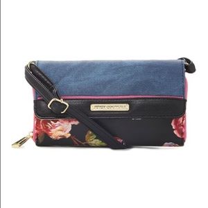 Denim Floral Flap Crossbody Wallet